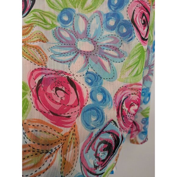 Vintage Tung Tai Button-Up Sheer Shirt Women Size 46 Abstract Floral Boho Retro - Picture 5 of 9